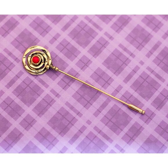 Vintage Spiral Circular Red Rhinestone Gold Tone Stick Pin - V17 - Picture 1 of 3